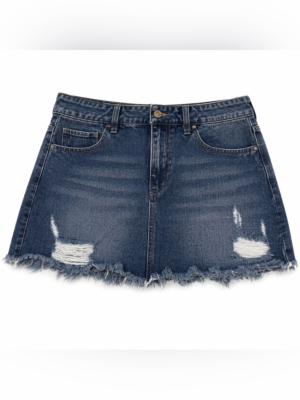 Forever 21 Blue Distressed Denim Mini Skirt | Size M | Raw Hem | NWOT